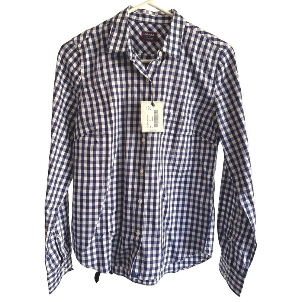Untuckit Gingham Button Up Size 4 Blue White Check NWT Collared Women's